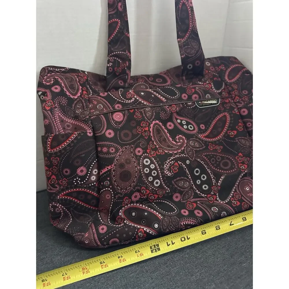 Ricardo Beverly Hills Paisley Travel Tote Bag Large Shoulder Carry On Burgundy